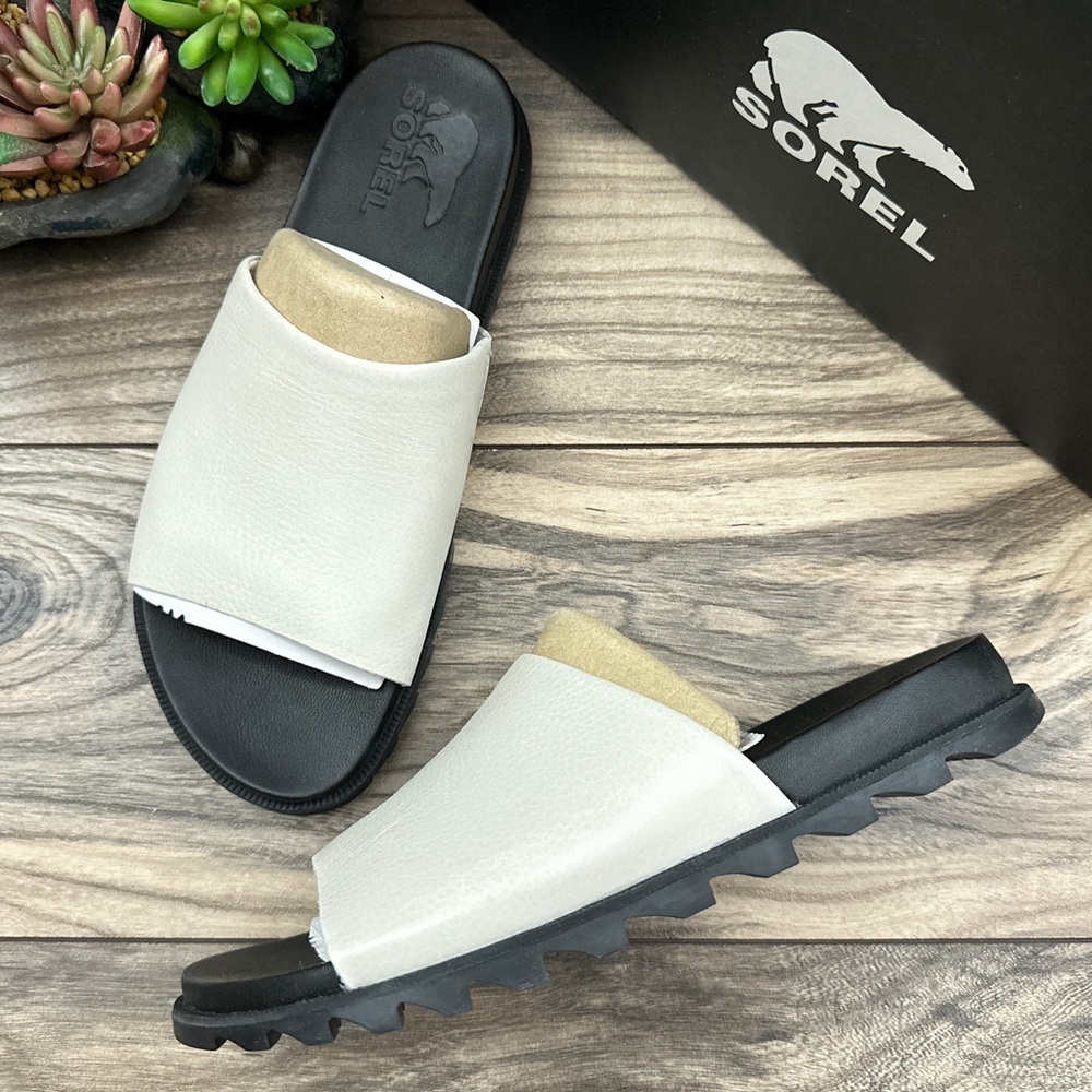 NIB Sorel Roaming Decon Leather Slide Sandal Sea Salt
